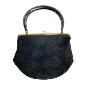 Vintage 50s 60s Morris Moskowitz Velvet Evening Bag Mini Black Top Handle Purse
